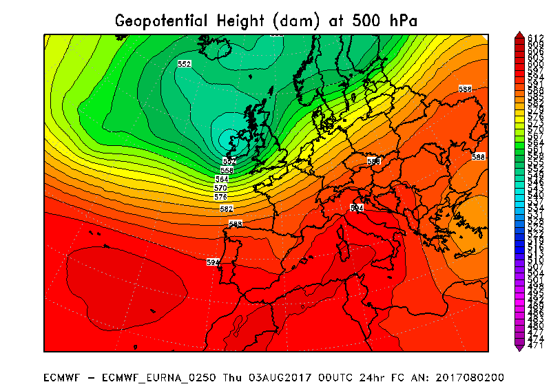 Altezza di geopotenziale a 500hPa 3 8 2017