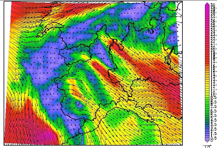 Vento previsto per sabato 10/1 mattina a 1500 m