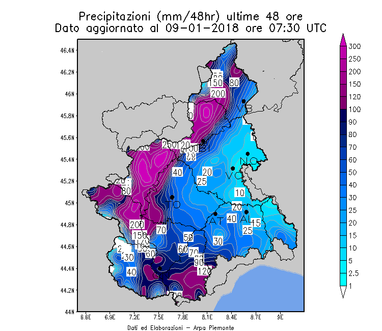 Precipitazione registrata nelle ultime 48 ore