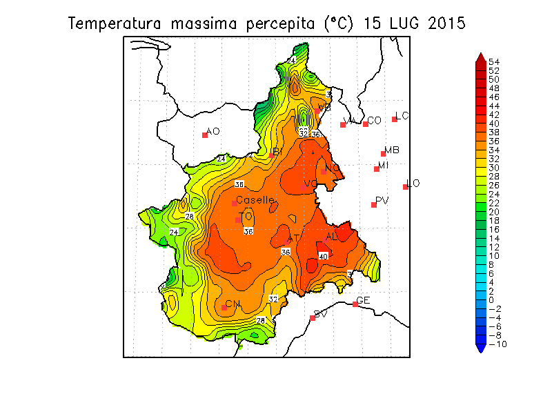 Temperatura massima percepita 15 Luglio 2015