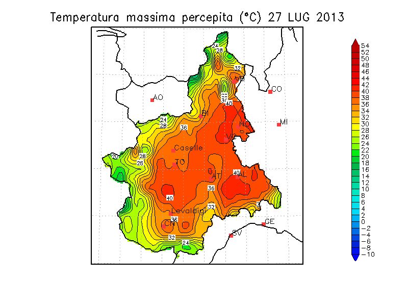 temperatura apparente sabato 27 luglio 2013