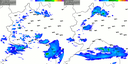 Le tipiche piogge a macchia di leopardo caratteristiche di temporali sparsi sul territorio. Nelle immagini è rappresentata la pioggia registrata dal radar: a sinistra, nel pomeriggio di ieri (dalle 12 alle 18 UTC), a destra nella serata (dalle 18 alle 24 UTC)